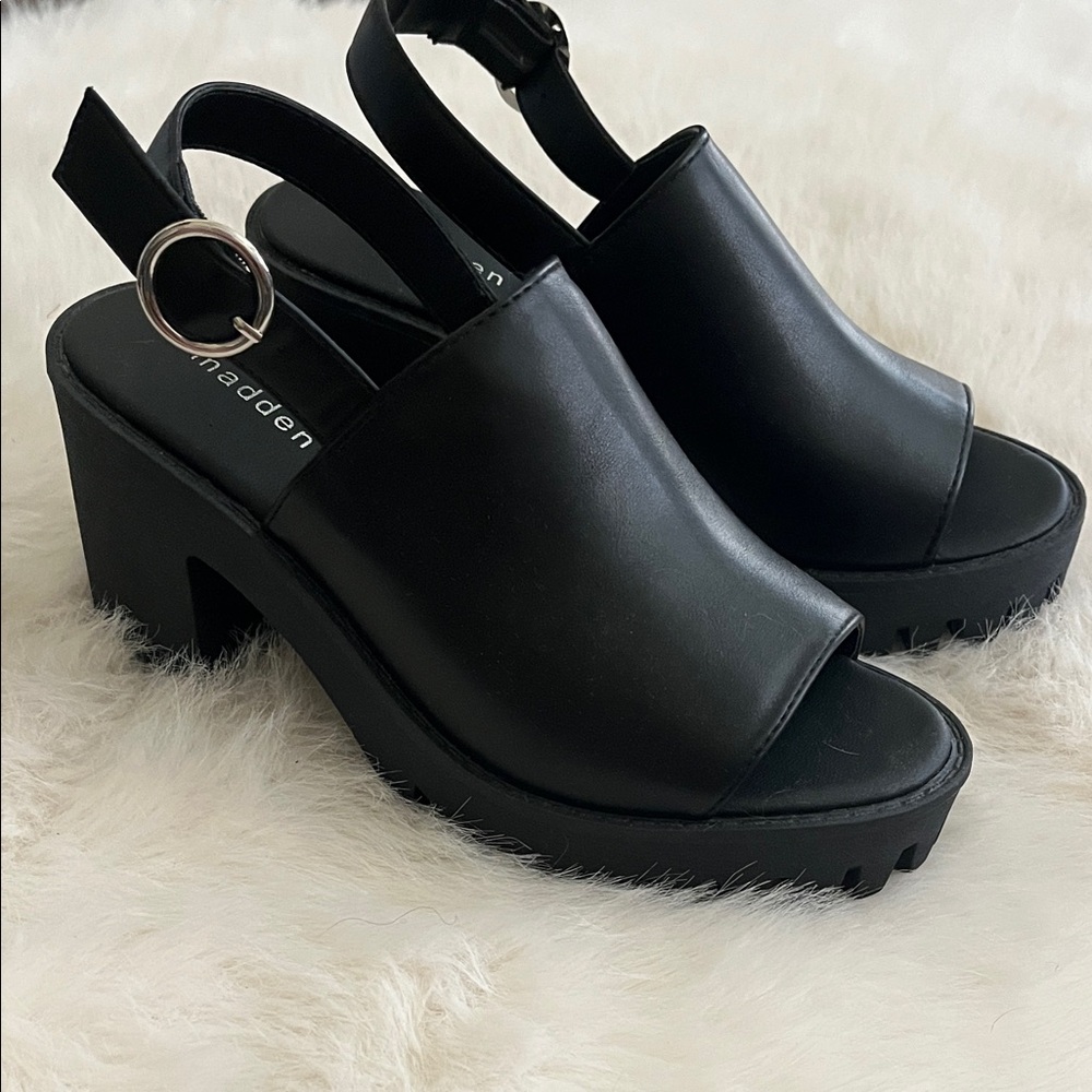 Madden Girl Black Chunky Heel Mules